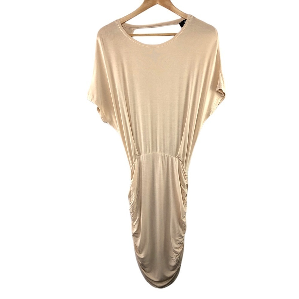 LuLu's sexy plunging backless draped nude dress, S